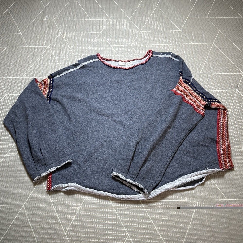 Natural Life Knit Trim Sweatshirt L/XL Gray Boho Artsy